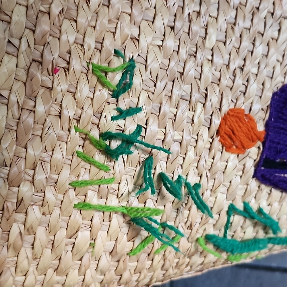 Handcrafted Oversized Straw Tote with Colorful Embroidery - Picture 5 of 16